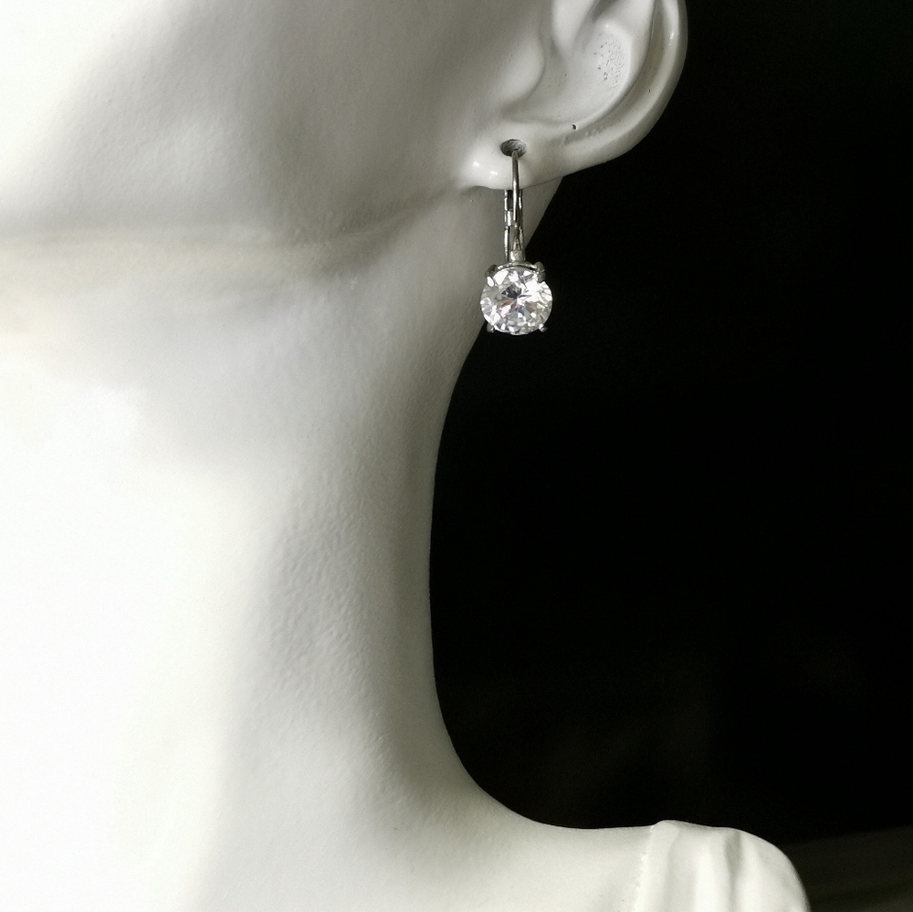 Vintage 2ct Cz Drop earrings Leverback - Picture 2 of 5